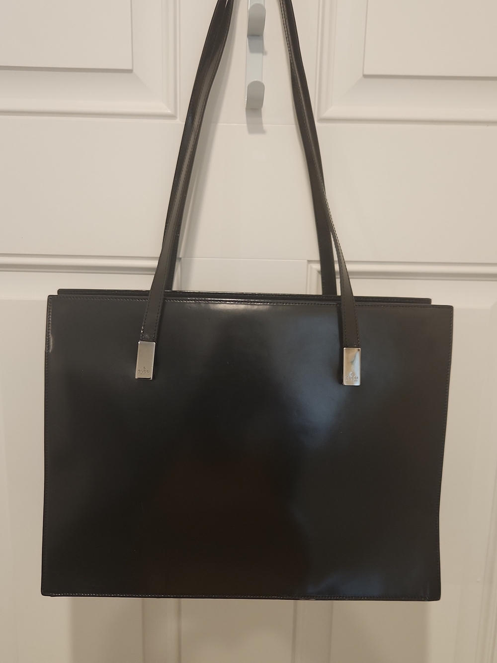 Gucci Black Smooth Leather Tote with Silver Accents